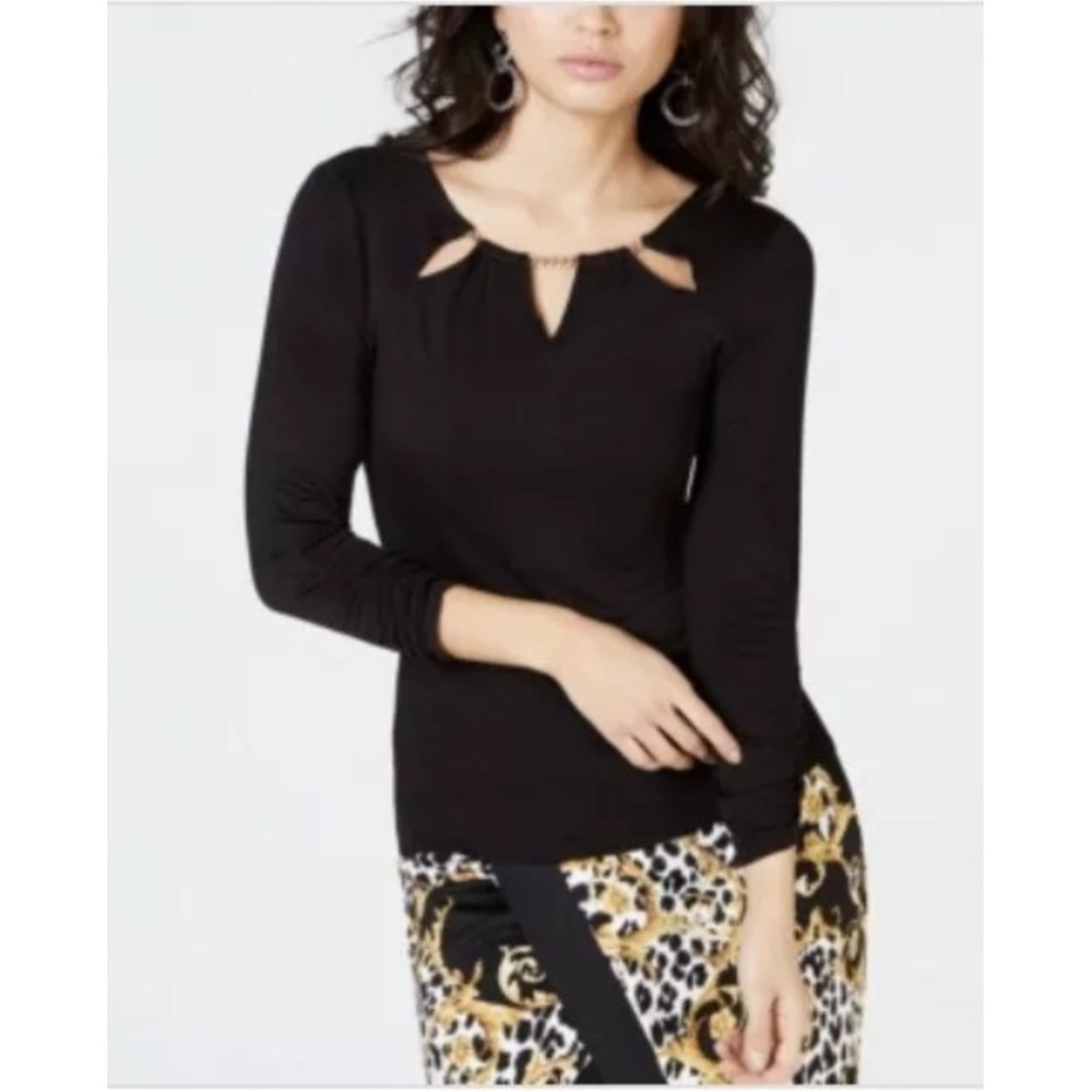 Thalia Sodi Chic Black Chain Detail Long‎ Sleeve Top Blouse Small NWT  $59
